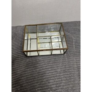 Vtg Brass & Clear Glass Etched Display Case Trinket Box for Jewelry See Pic